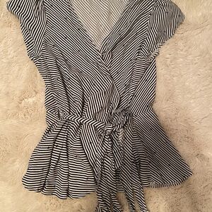 LOFT Black and White Striped Blouse Petite Size L